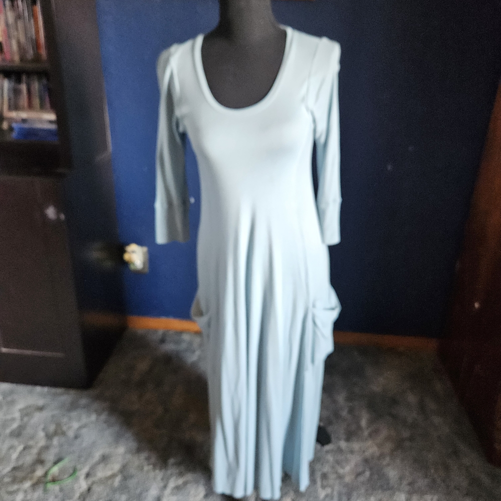 Neesh By D.A.R Scoop Neck Maxi Dress in Pale Blue with Side Pockets size small
